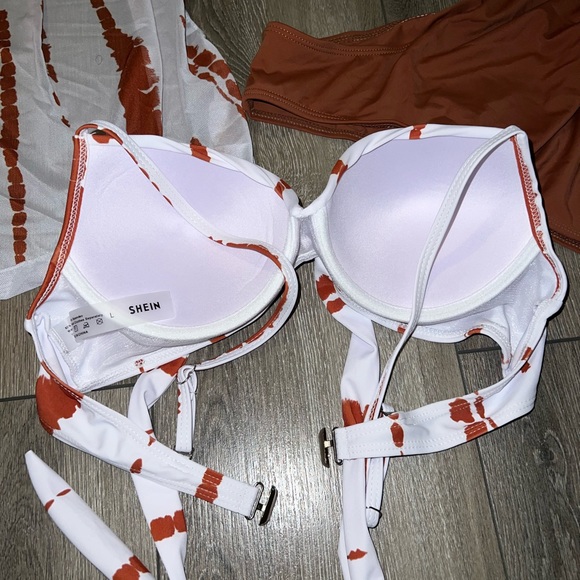 SHEIN Size L 3 piece Brown Tie Dye Crisscross Tie Back Push Up Bikini Swimsuit - Picture 12 of 13